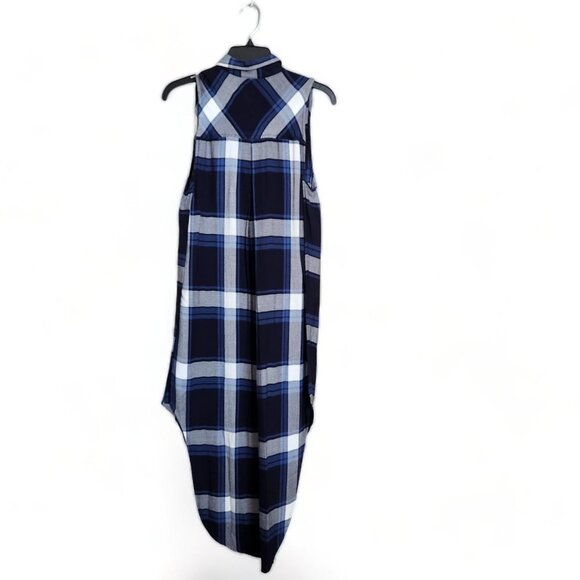 Rails Revolve Jordyn Plaid Long Button Up Shirt Vest Dress Size S Hi-low Blue - Picture 4 of 13